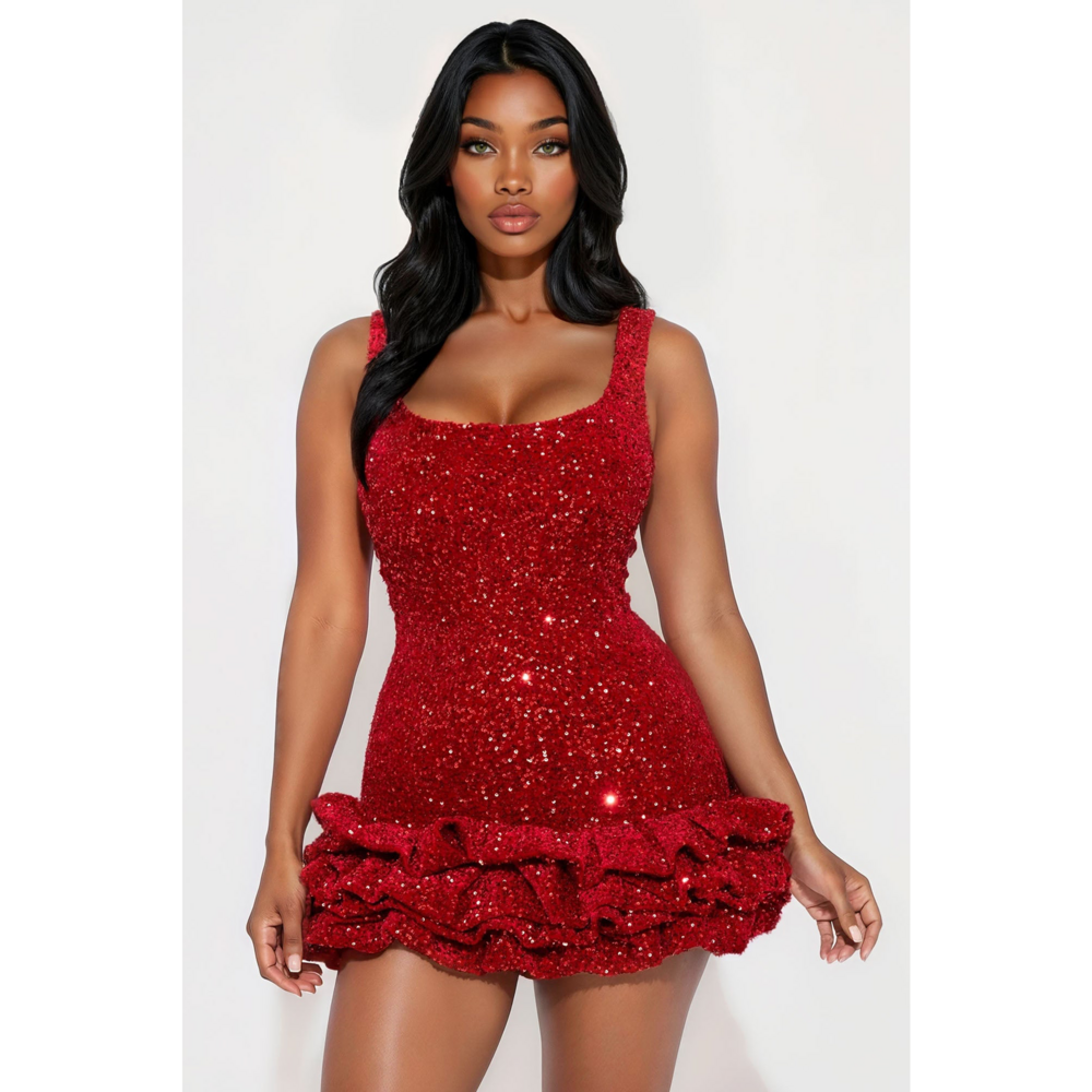 Fashion Nova Brandy Bubble Sequin Mini Dress in Red